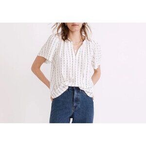 Madewell Womens Tie Neck Tunic Top V-Neck Short Sleeve Top Size 3XL Polyester Bl